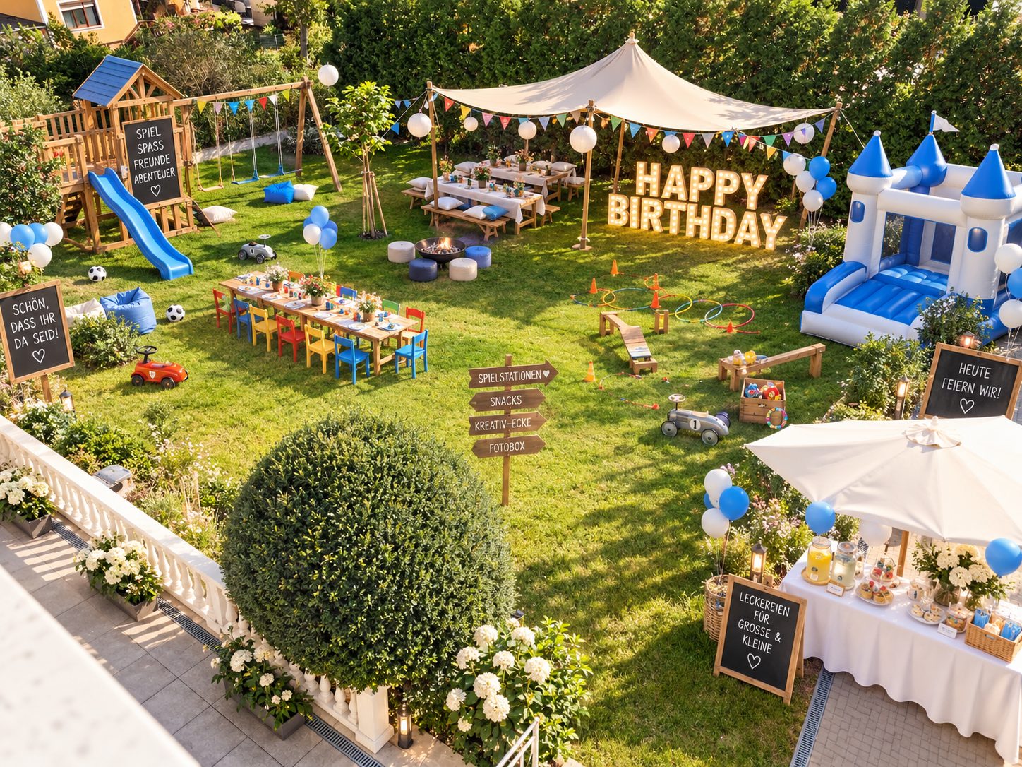 Kindergeburtstag im Garten mit Spielbereich